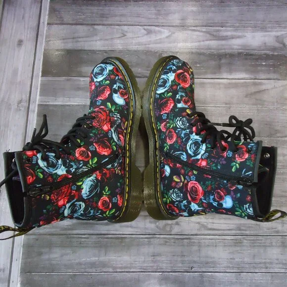 SIZE 6 L. Dr Martens Pascal Rose Fantasy Skull Lace Up Ankle Boots. - Picture 8 of 16